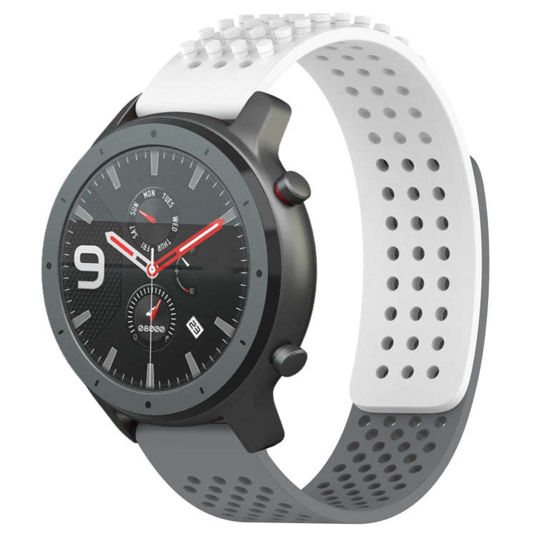 For Amazfit GTR 47mm 22mm Holes Breathable 3D Dots Silicone Watch Band(White+Grey)