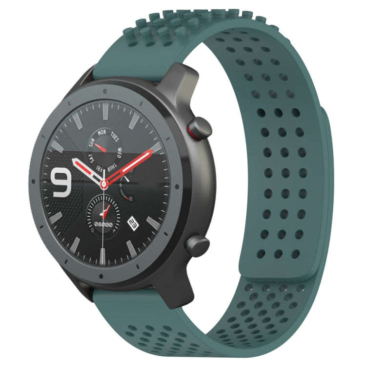 For Amazfit GTR 47mm 22mm Holes Breathable 3D Dots Silicone Watch Band(Olive Green)