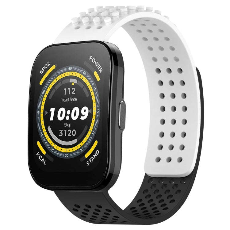 For Amazfit Bip 5 22mm Holes Breathable 3D Dots Silicone Watch Band(White+Black)