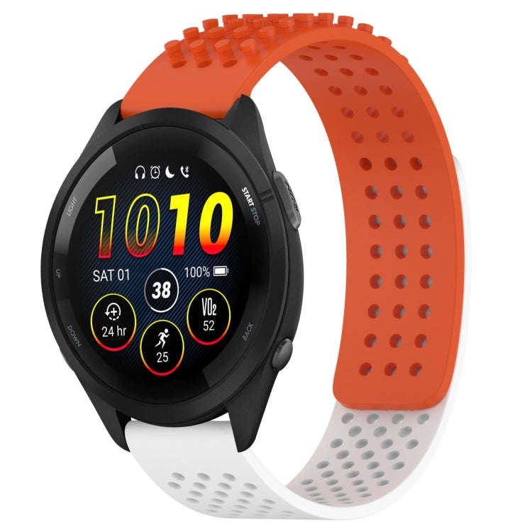 For Garmin Forerunner 265 22mm Holes Breathable 3D Dots Silicone Watch Band(Orange+White)