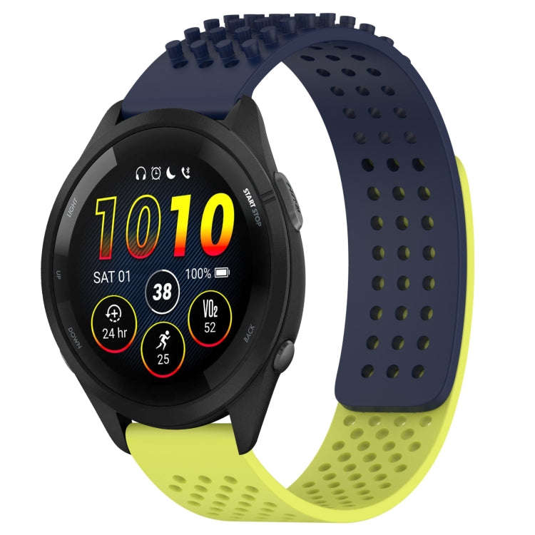 For Garmin Forerunner 265 22mm Holes Breathable 3D Dots Silicone Watch Band(Midnight Blue+Lime Gr...