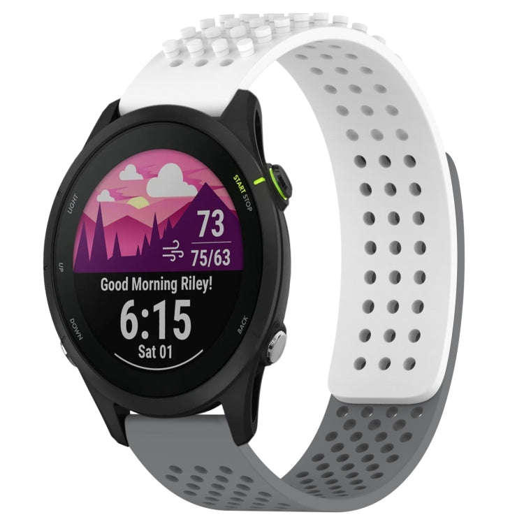 For Garmin Forerunner 255 Music 22mm Holes Breathable 3D Dots Silicone Watch Band(White+Grey)