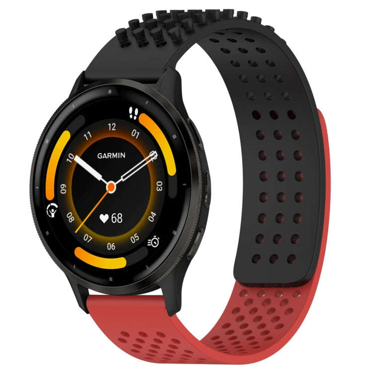 For Garmin Venu 3 22mm Holes Breathable 3D Dots Silicone Watch Band(Black+Red)