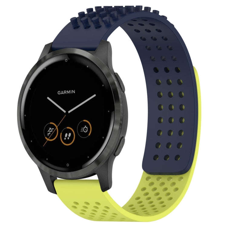 For Garmin Vivoactive 4 22mm Holes Breathable 3D Dots Silicone Watch Band(Midnight Blue+Lime Green)