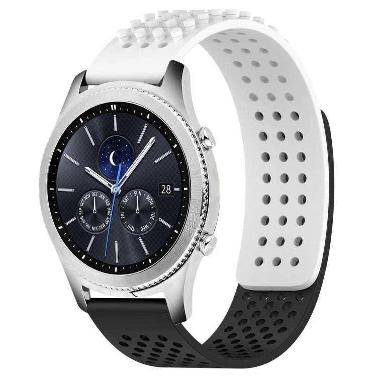 For Samsung Gear S3 Classic 22mm Holes Breathable 3D Dots Silicone Watch Band(White+Black)