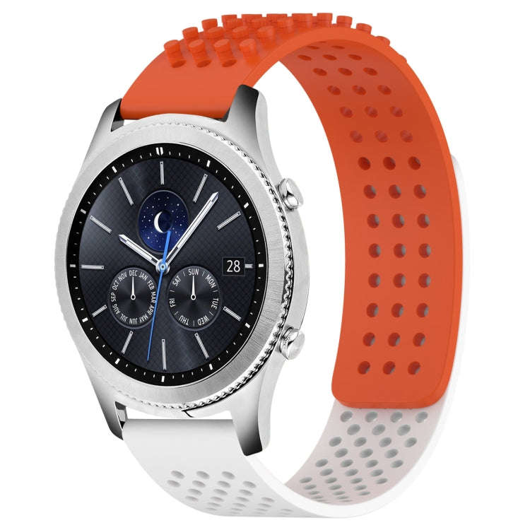 For Samsung Gear S3 Classic 22mm Holes Breathable 3D Dots Silicone Watch Band(Orange+White)