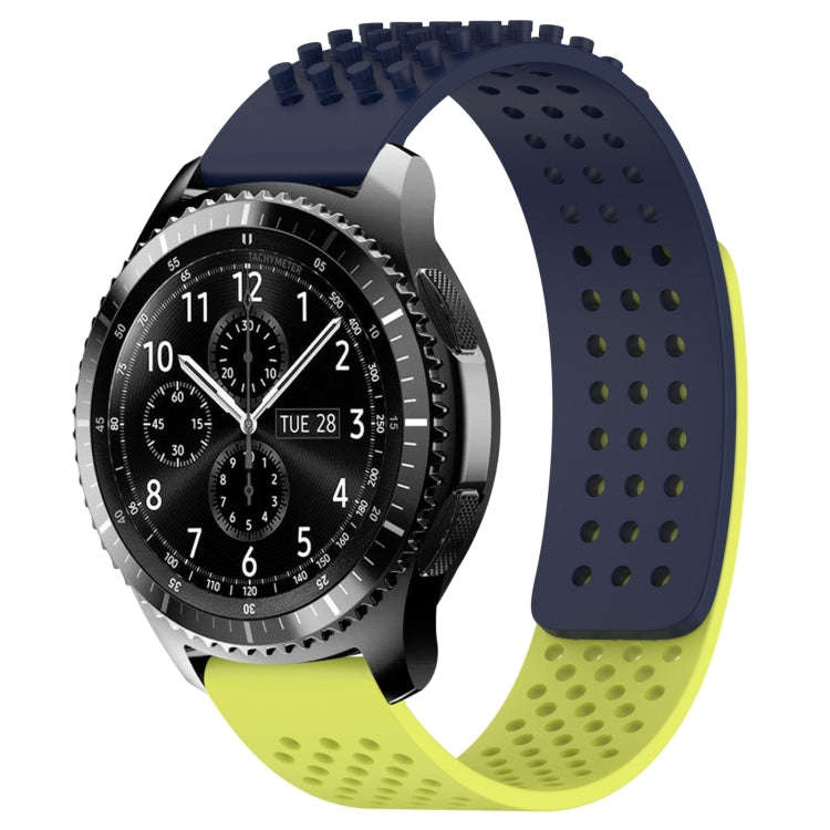 For Samsung Gear S3 Frontier 22mm Holes Breathable 3D Dots Silicone Watch Band(Midnight Blue+Lime...
