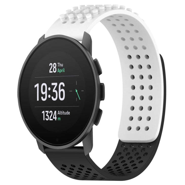 For SUUNTO 9 Peak Pro 22mm Holes Breathable 3D Dots Silicone Watch Band(White+Black)