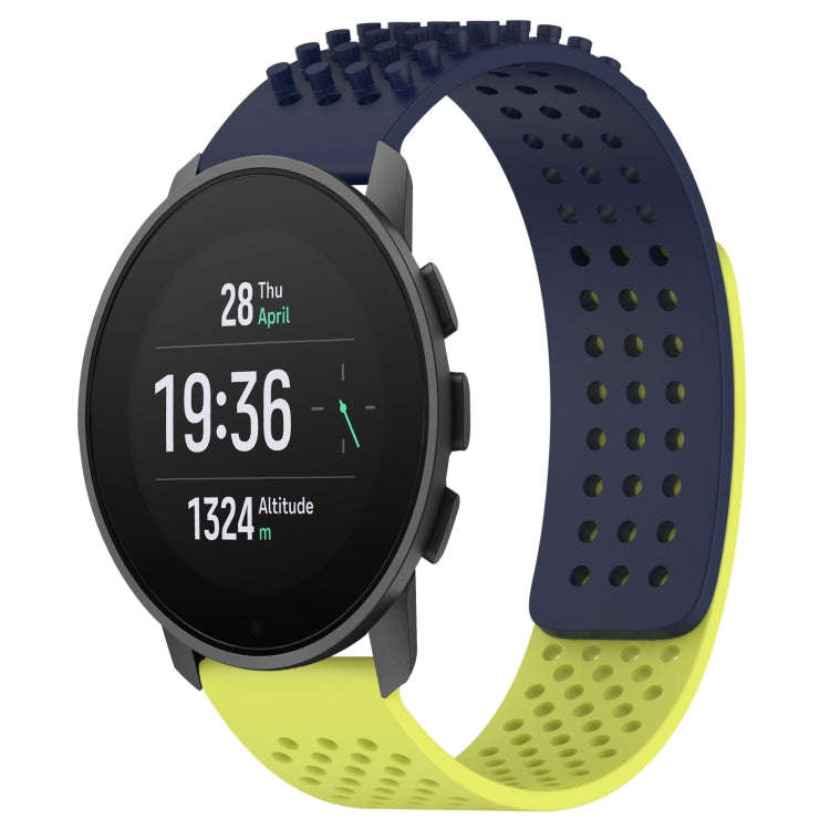 For SUUNTO 9 Peak Pro 22mm Holes Breathable 3D Dots Silicone Watch Band(Midnight Blue+Lime Green)