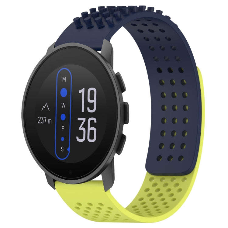 For  SUUNTO 9 Peak 22mm Holes Breathable 3D Dots Silicone Watch Band(Midnight Blue+Lime Green)