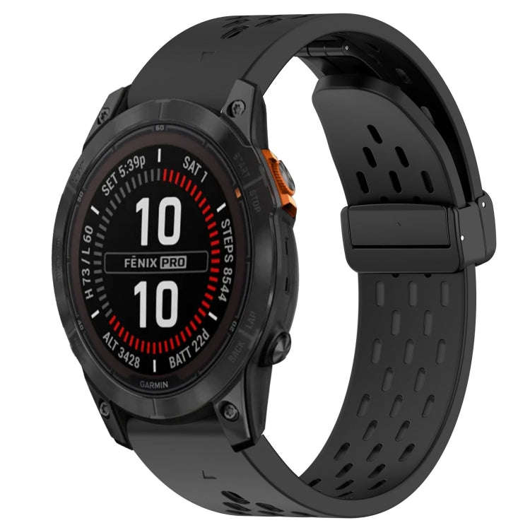 For Garmin Fenix 7S Pro 42mm Hole Folding Buckle 20mm Silicone Watch Band(Black)