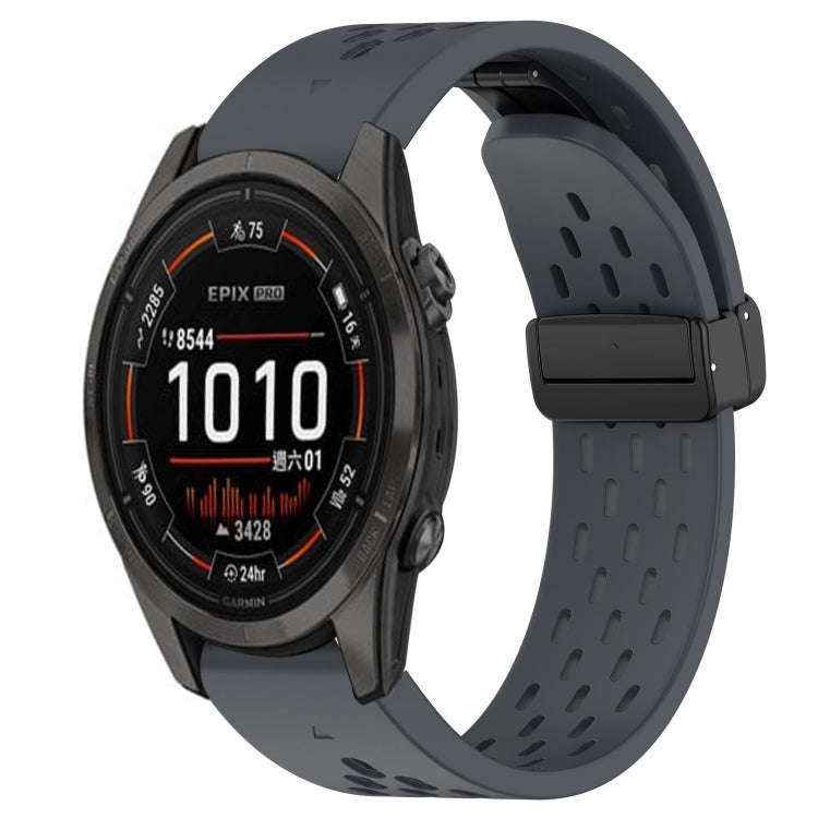 For Garmin Epix Pro 42mm Hole Folding Buckle 20mm Silicone Watch Band(Dark Gray)