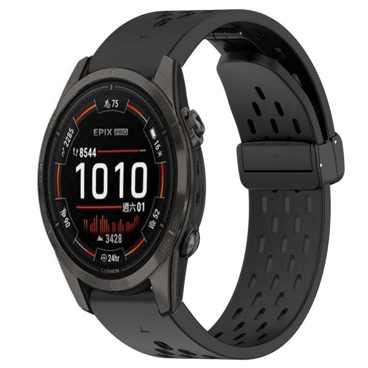 For Garmin Epix Pro 42mm Hole Folding Buckle 20mm Silicone Watch Band(Black)