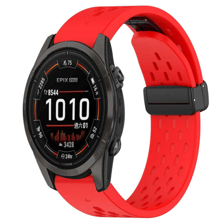 For Garmin Epix Pro 42mm Hole Folding Buckle 20mm Silicone Watch Band(Red)