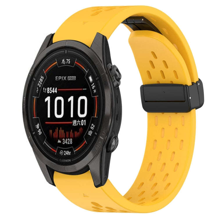 For Garmin Epix Pro 42mm Hole Folding Buckle 20mm Silicone Watch Band(Yellow)