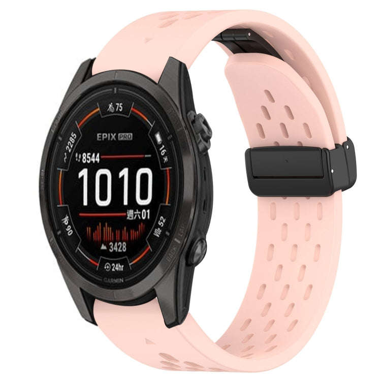 For Garmin Epix Pro 42mm Hole Folding Buckle 20mm Silicone Watch Band(Pink)