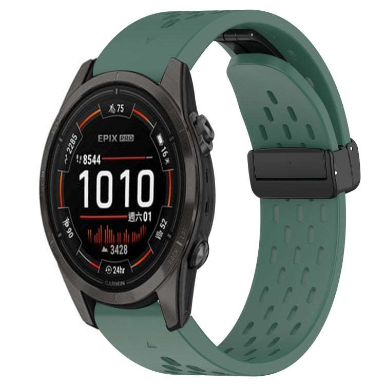 For Garmin Epix Pro 42mm Hole Folding Buckle 20mm Silicone Watch Band(Dark Green)