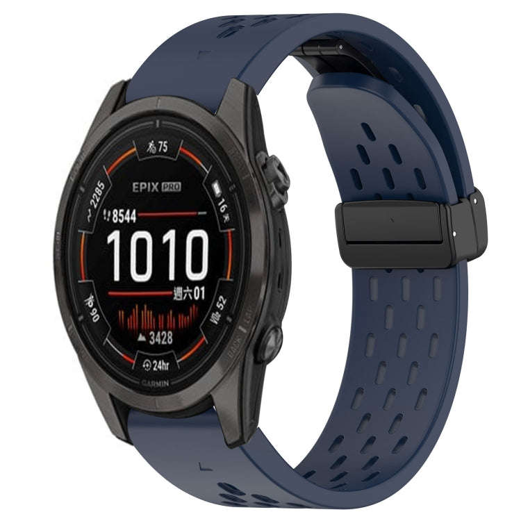 For Garmin Epix Pro 42mm Hole Folding Buckle 20mm Silicone Watch Band(Midnight Blue)