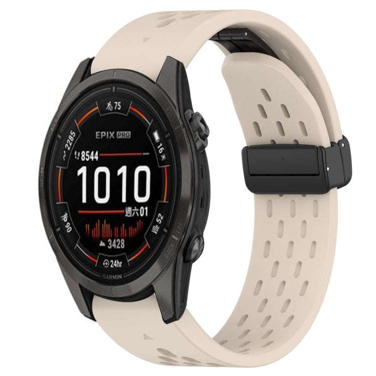 For Garmin Epix Pro 42mm Hole Folding Buckle 20mm Silicone Watch Band(Starlight Color)