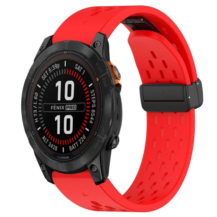 For Garmin Fenix 7S Hole Folding Buckle 20mm Silicone Watch Band(Red)