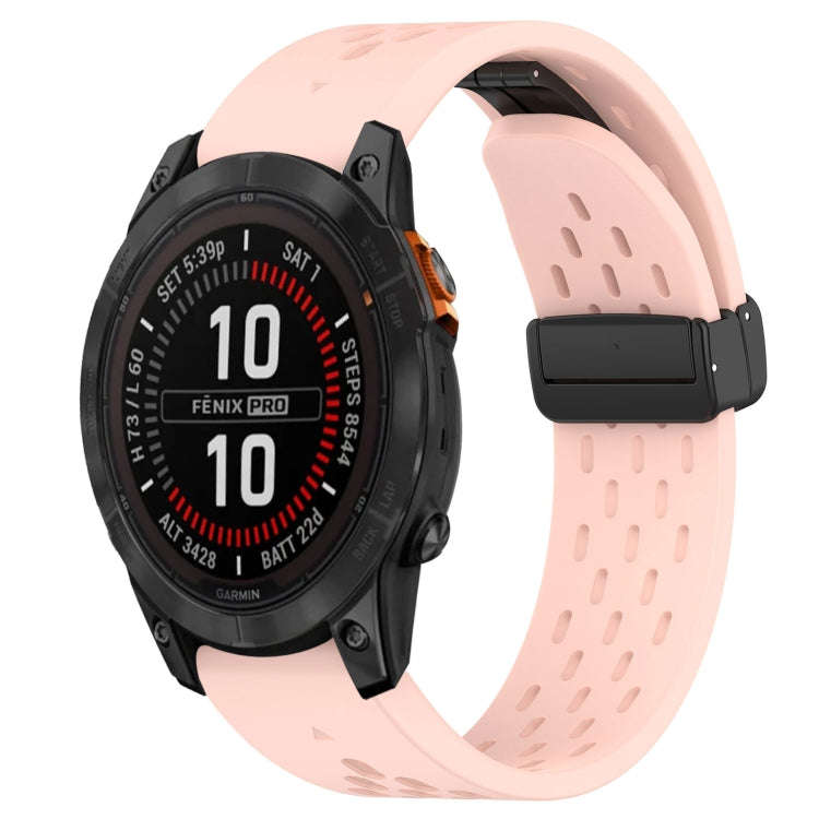 For Garmin Fenix 7S Hole Folding Buckle 20mm Silicone Watch Band(Pink)