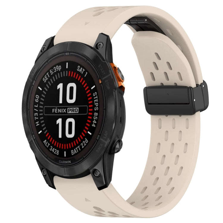 For Garmin Fenix 7S Hole Folding Buckle 20mm Silicone Watch Band(Starlight Color)