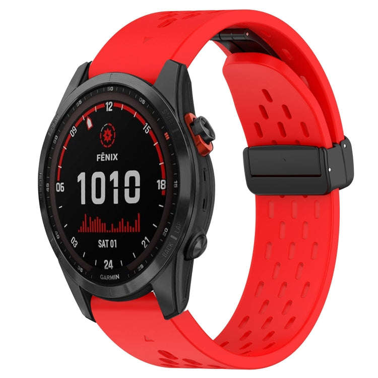 For Garmin Fenix 7S Solar Hole Folding Buckle 20mm Silicone Watch Band(Red)