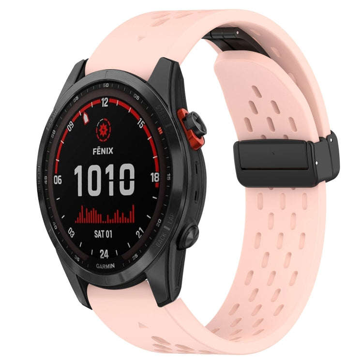 For Garmin Fenix 7S Solar Hole Folding Buckle 20mm Silicone Watch Band(Pink)