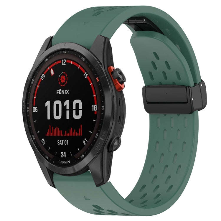 For Garmin Fenix 7S Solar Hole Folding Buckle 20mm Silicone Watch Band(Dark Green)