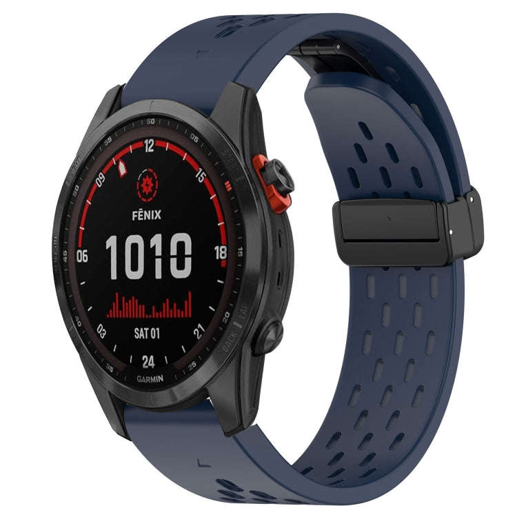 For Garmin Fenix 7S Solar Hole Folding Buckle 20mm Silicone Watch Band(Midnight Blue)