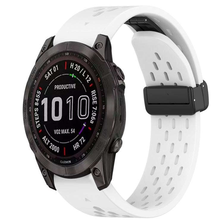 For Garmin Fenix 7S Sapphire Solar Hole Folding Buckle 20mm Silicone Watch Band(White)