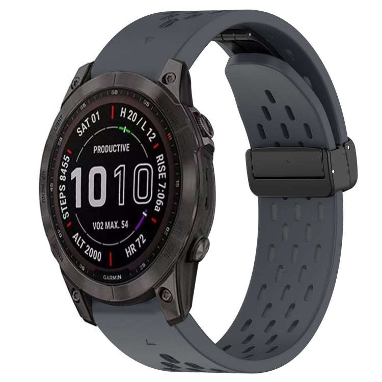 For Garmin Fenix 7S Sapphire Solar Hole Folding Buckle 20mm Silicone Watch Band(Dark Gray)