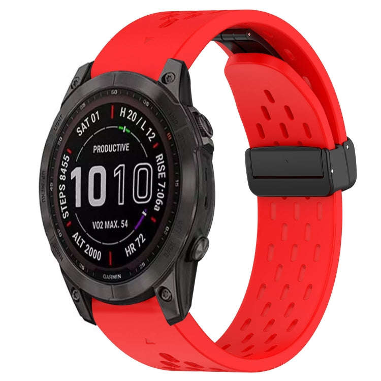 For Garmin Fenix 7S Sapphire Solar Hole Folding Buckle 20mm Silicone Watch Band(Red)