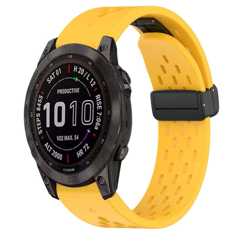 For Garmin Fenix 7S Sapphire Solar Hole Folding Buckle 20mm Silicone Watch Band(Yellow)