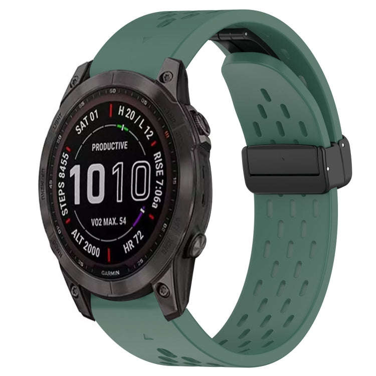 For Garmin Fenix 7S Sapphire Solar Hole Folding Buckle 20mm Silicone Watch Band(Dark Green)