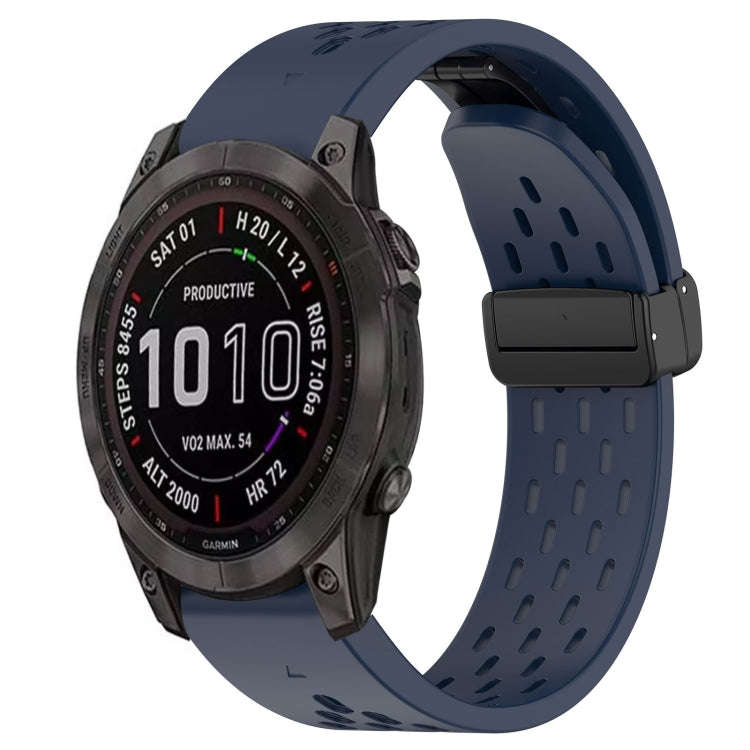 For Garmin Fenix 7S Sapphire Solar Hole Folding Buckle 20mm Silicone Watch Band(Midnight Blue)