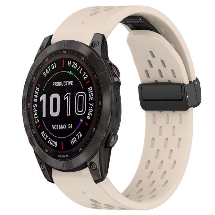 For Garmin Fenix 7S Sapphire Solar Hole Folding Buckle 20mm Silicone Watch Band(Starlight Color)
