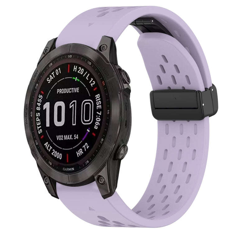 For Garmin Fenix 7S Sapphire Solar Hole Folding Buckle 20mm Silicone Watch Band(Purple)