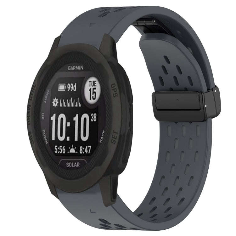 For Garmin Instinct 2S Hole Folding Buckle 20mm Silicone Watch Band(Dark Gray)