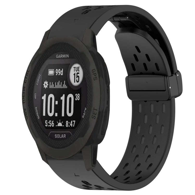 For Garmin Instinct 2S Hole Folding Buckle 20mm Silicone Watch Band(Black)