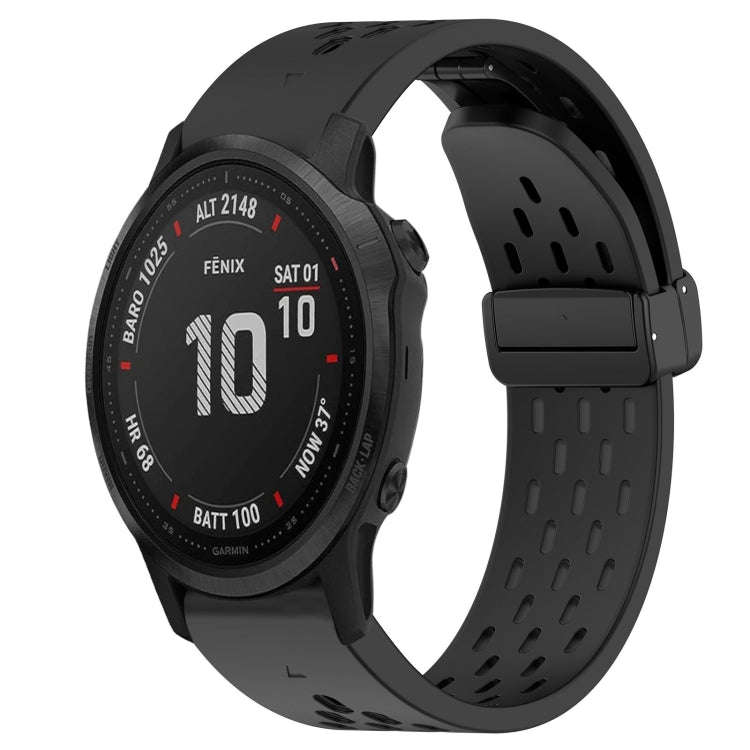 For Garmin Fenix 6S Hole Folding Buckle 20mm Silicone Watch Band(Black)