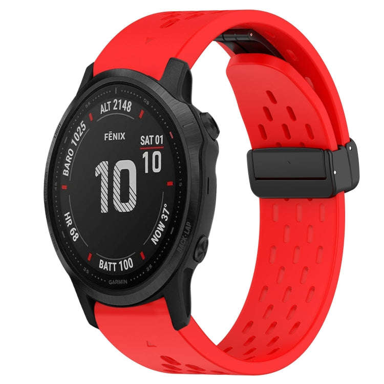 For Garmin Fenix 6S Hole Folding Buckle 20mm Silicone Watch Band(Red)