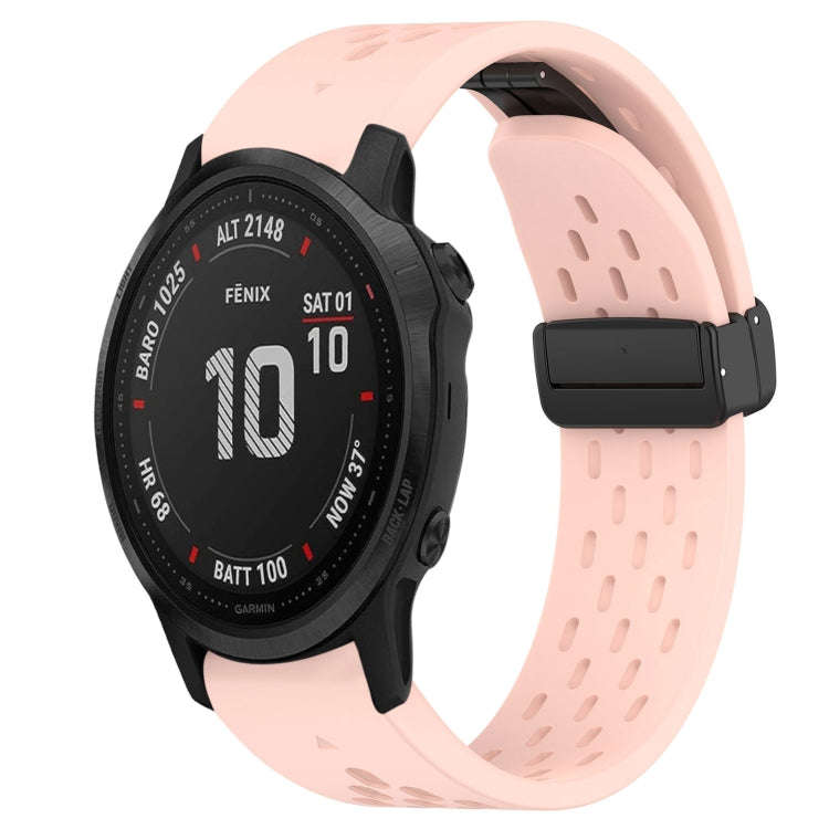 For Garmin Fenix 6S Hole Folding Buckle 20mm Silicone Watch Band(Pink)
