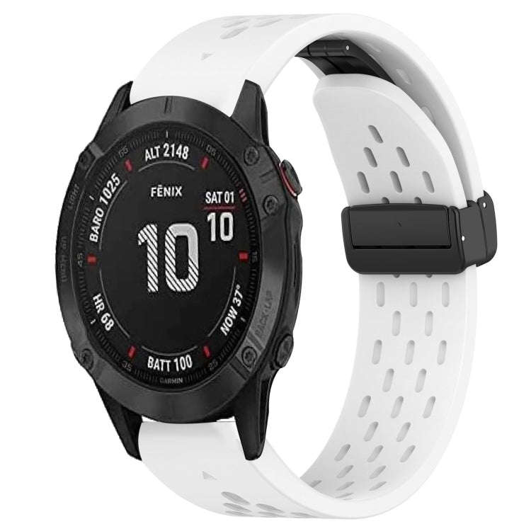 For Garmin Fenix 6S Pro Hole Folding Buckle 20mm Silicone Watch Band(White)