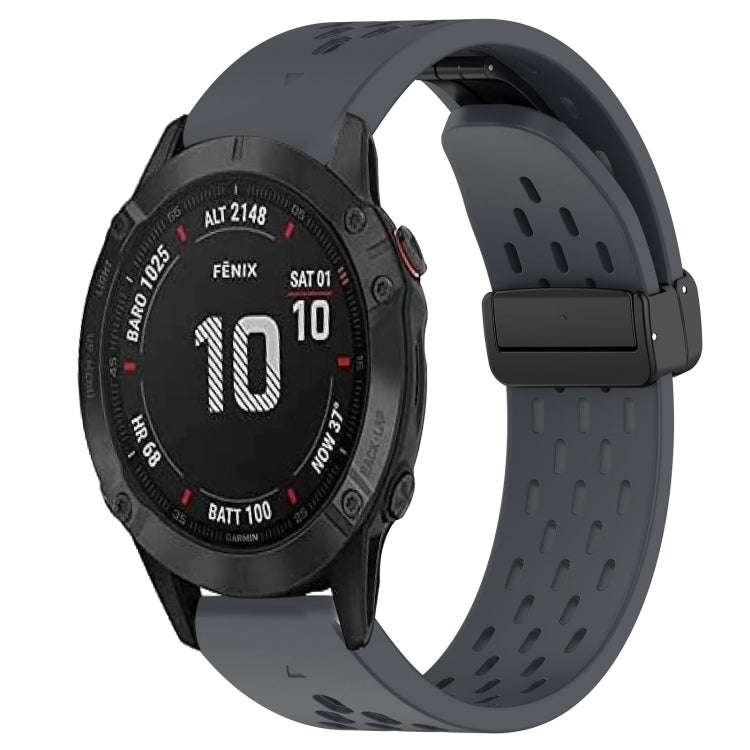 For Garmin Fenix 6S Pro Hole Folding Buckle 20mm Silicone Watch Band(Dark Gray)