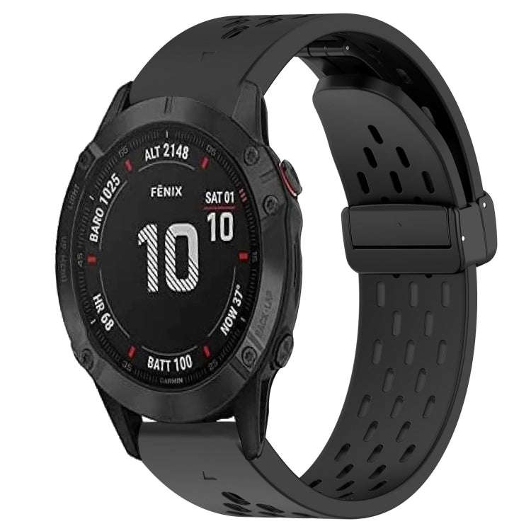 For Garmin Fenix 6S Pro Hole Folding Buckle 20mm Silicone Watch Band(Black)
