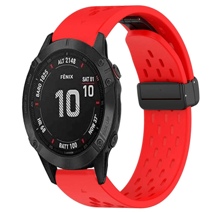For Garmin Fenix 6S Pro Hole Folding Buckle 20mm Silicone Watch Band(Red)