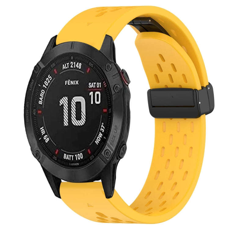 For Garmin Fenix 6S Pro Hole Folding Buckle 20mm Silicone Watch Band(Yellow)