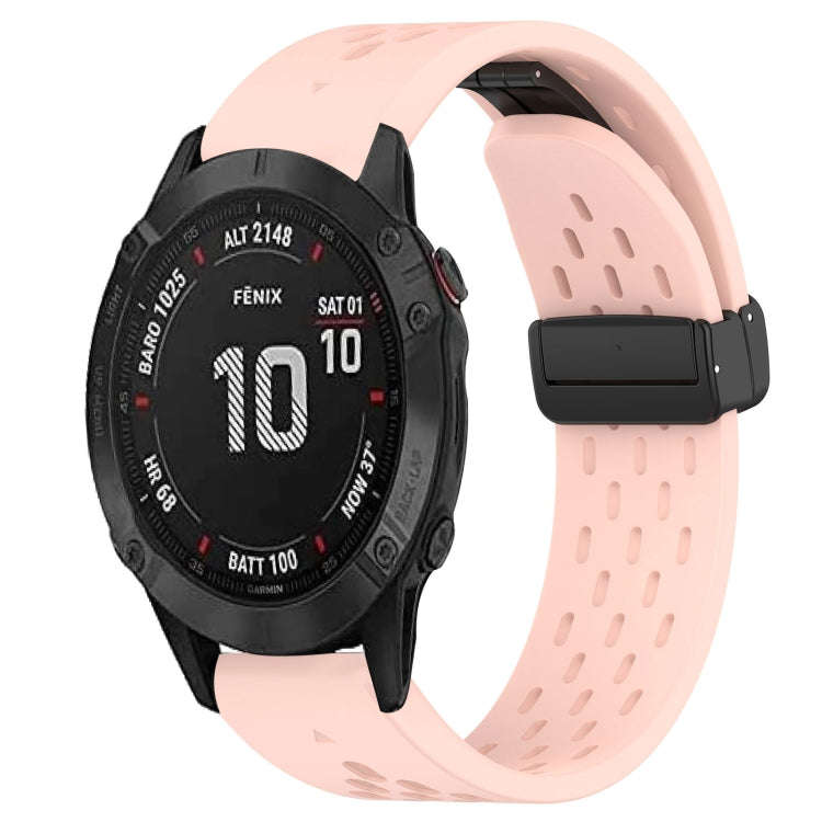 For Garmin Fenix 6S Pro Hole Folding Buckle 20mm Silicone Watch Band(Pink)