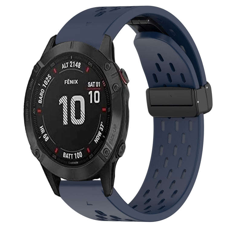 For Garmin Fenix 6S Pro Hole Folding Buckle 20mm Silicone Watch Band(Midnight Blue)